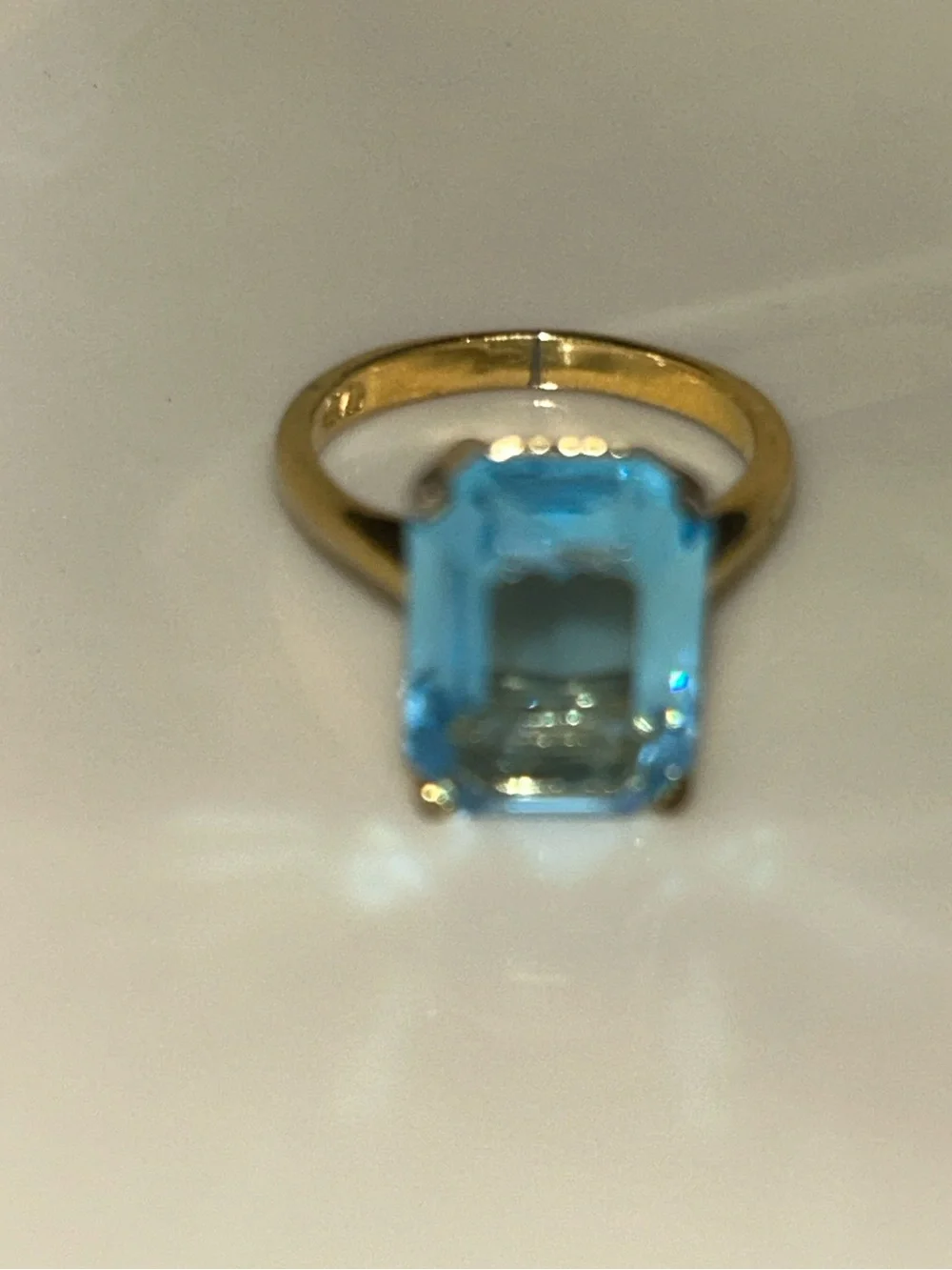 Blue Topaz Ring Emerald Cushion Cut Cocktail Ring - Gold Tone Square Size 6